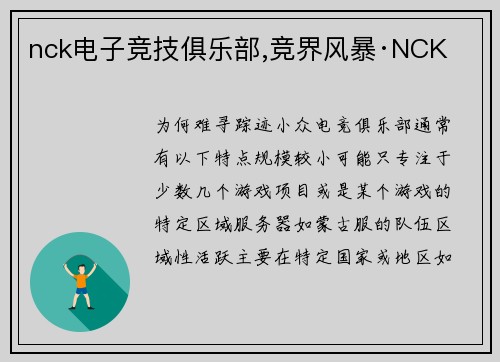 nck电子竞技俱乐部,竞界风暴·NCK
